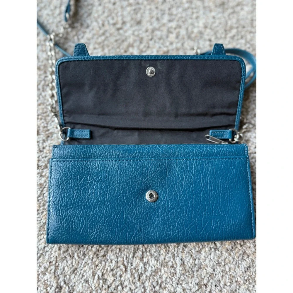 Nicole Miller Crossbody Wallet detachable Chain‎ Strap Teal Blue